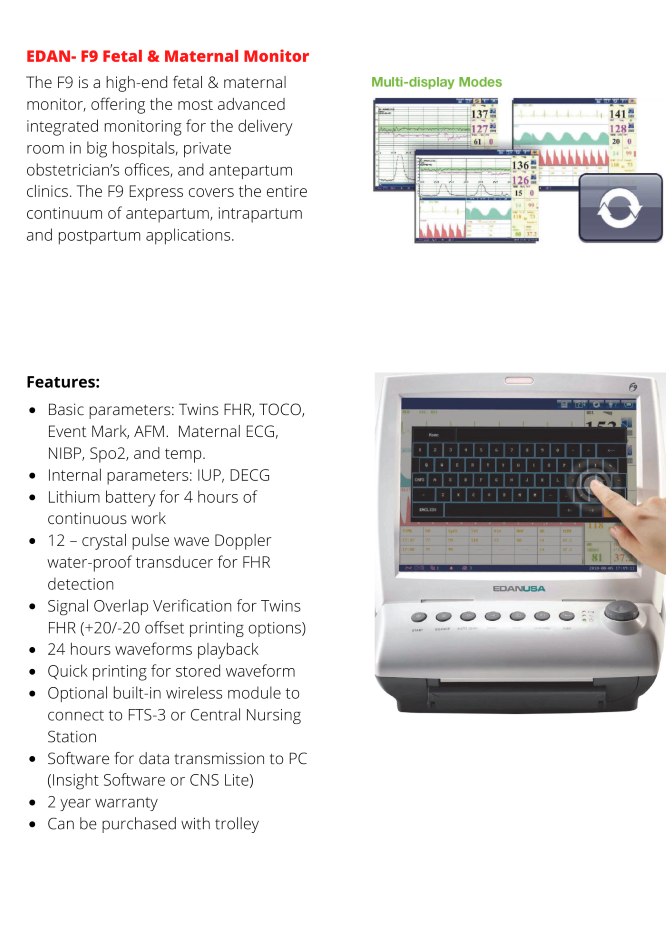 EDAN Diagnostics F9 Express Fetal and Maternal Monitor